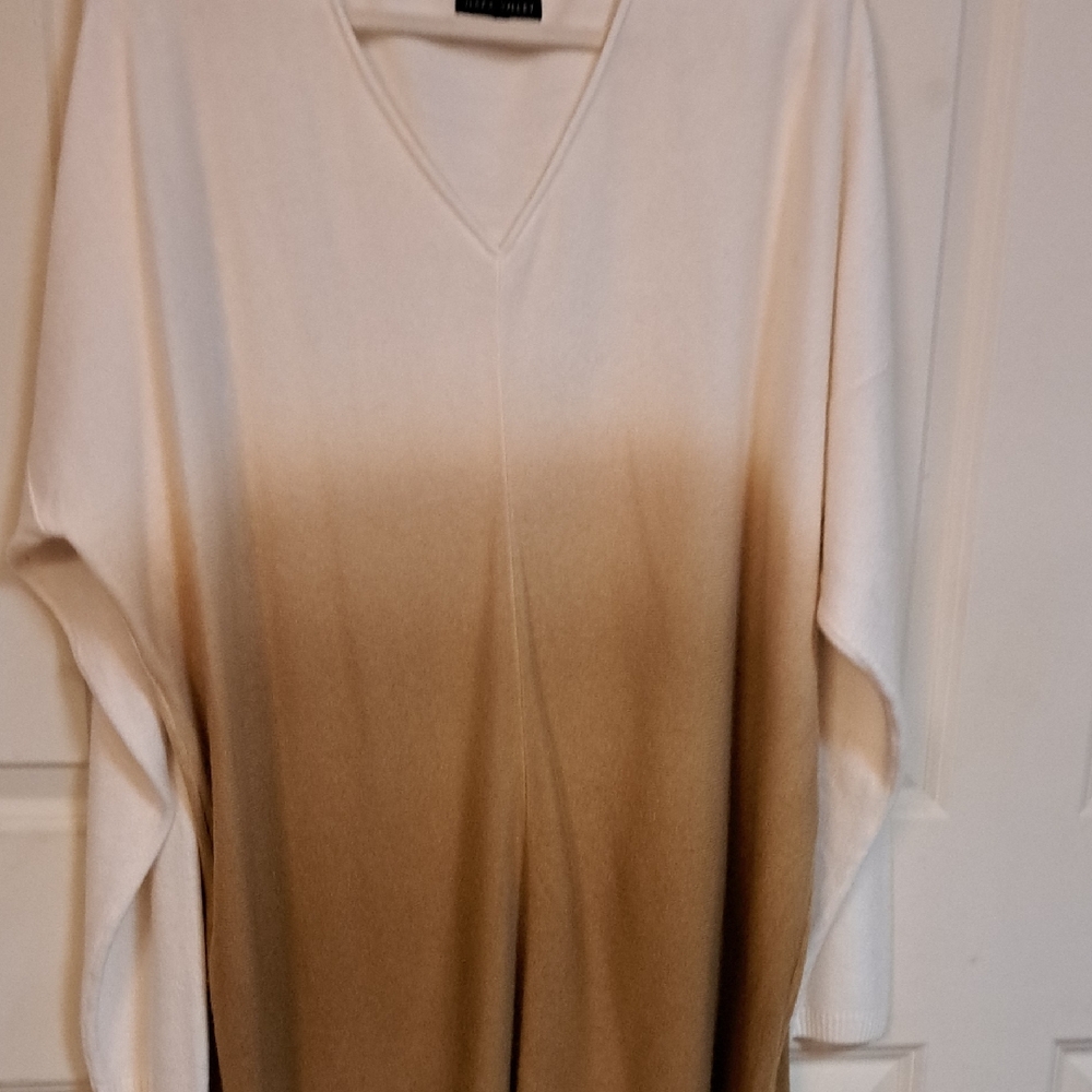 Gradient V-Neck Sweater - Cream and Brown